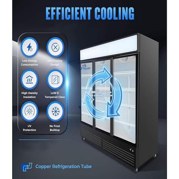 64 in. 49.8 cu. ft. Commercial Refrigerator Merchandiser 3 Glass Door in Black Stainless Steel
