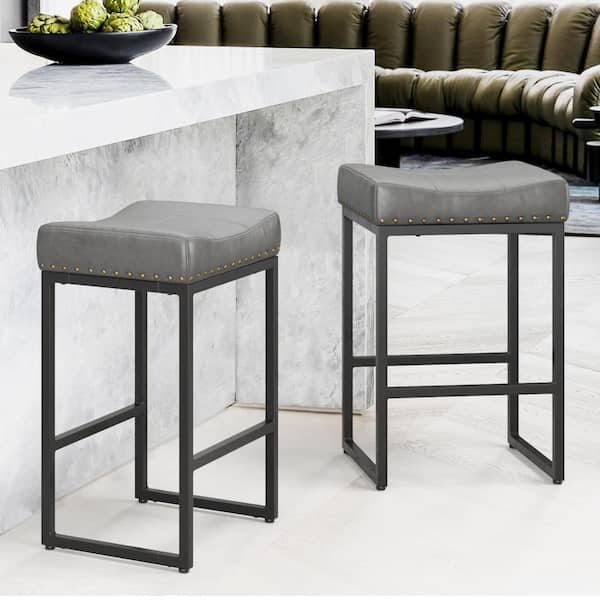 LUE BONA 33.5 in. Gray Faux Leather Bar Stools Metal Frame Counter Height Bar  Stools (Set of 3) 23BS0040-400 - The Home Depot