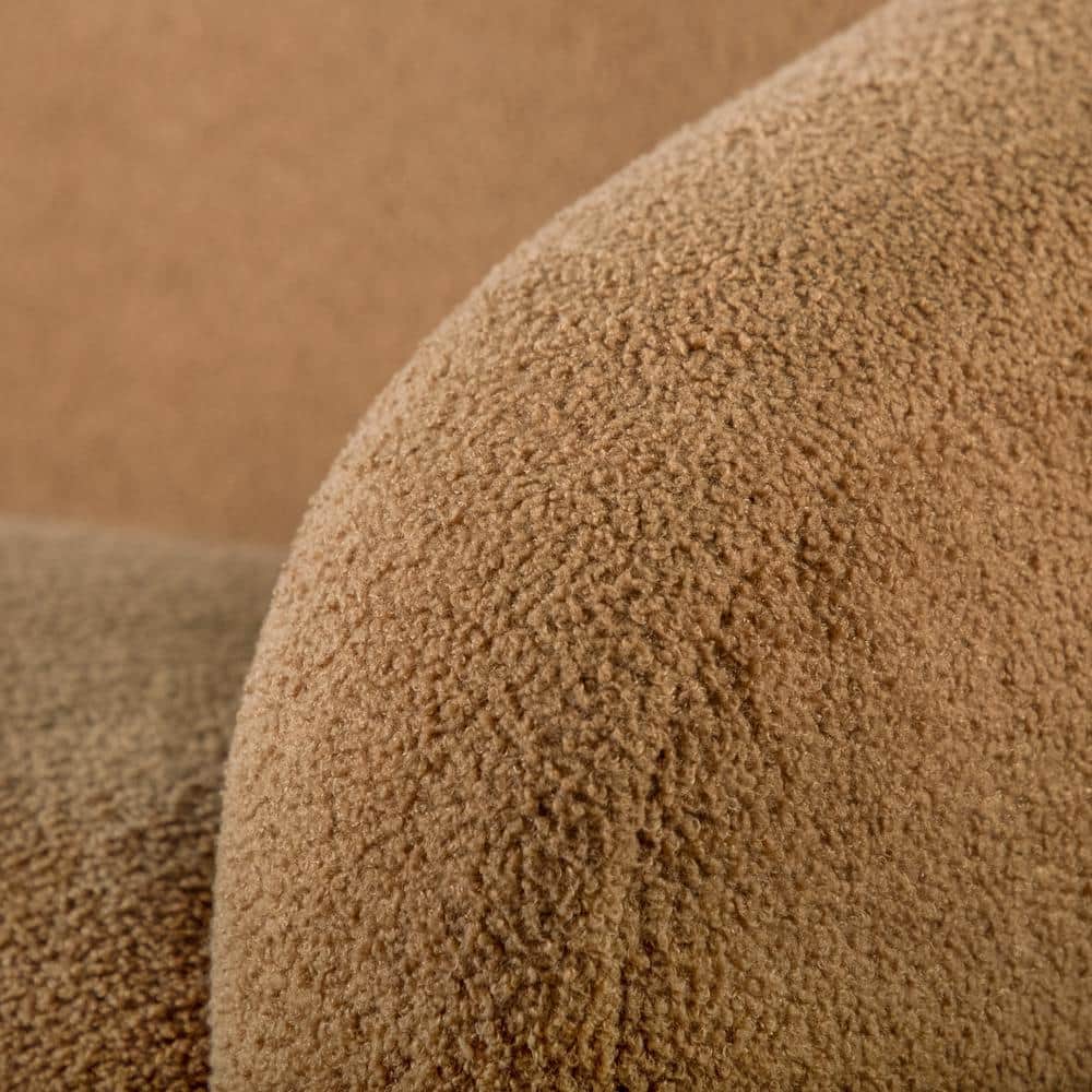 Waxley Brown Boucle Barrel Accent Chair with Wooden Legs