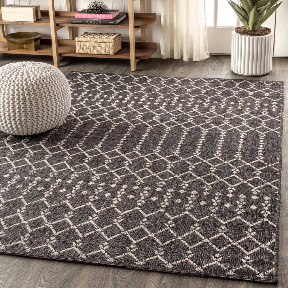 Gray Geometric Flat Woven Indoor/Outdoor Rug 4' x 6'