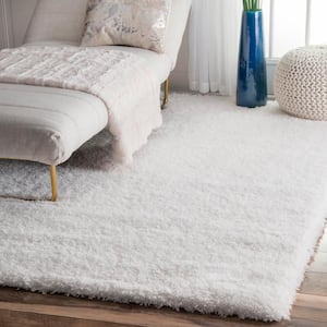 Gynel Solid Shag Snow White 9 ft. x 12 ft. Area Rug