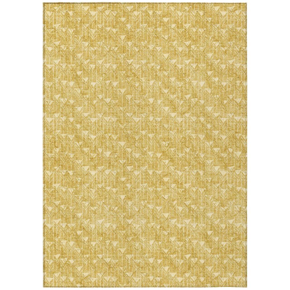 Gold Geometric 3x5 ft Washable Synthetic Area Rug