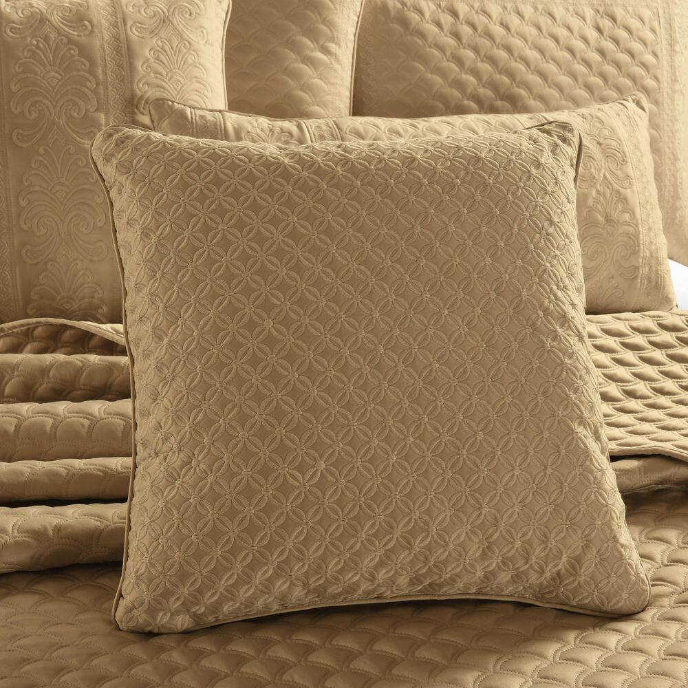 Lyndon Gold Embroidered Square Decorative Throw Pillow