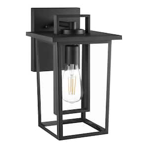 Keswick Matte Black Outdoor Hardwired Wall Lantern Sconce with 1-Light Clear Glass Shade