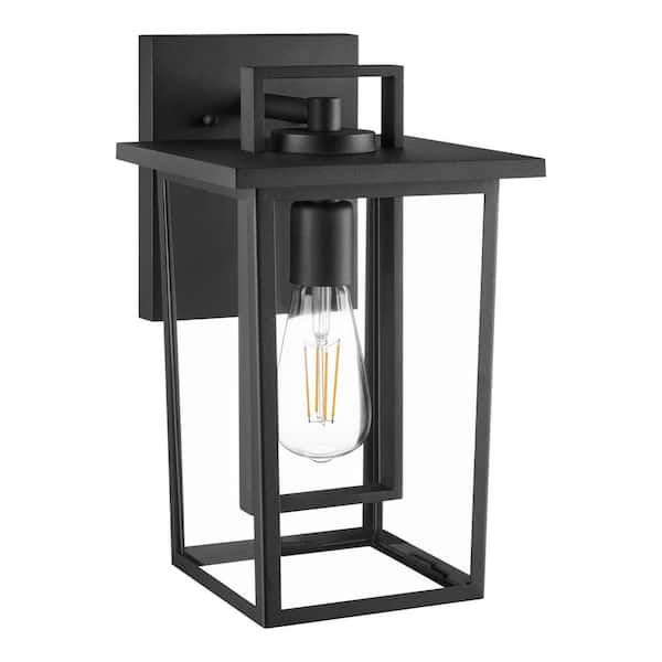Hampton Bay Keswick Matte Black Hardwired 1-Light Outdoor Wall Light Lantern Sconce with Clear Glass Shade