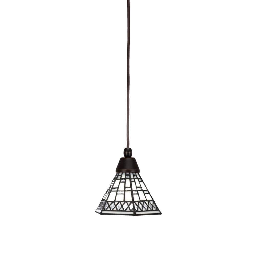 Bryson 7 in. 1-Light Dark Granite Cord Pendant Light with 7 in. Pewter Art 