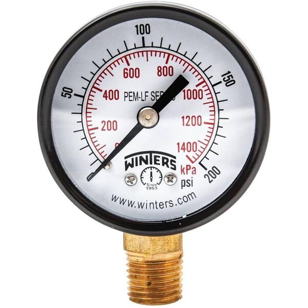 Winters Instruments PEM-LF Series 2 in. Lead-Free Brass Pressure Gauge with 1/4 in. NPT LM and 0-200 psi/kPa