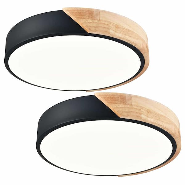 CLAXY 12.99 in. 1-Light Black Flush Mount with No Glass Shade and No Light Bulb Type Included (2-Pack)
