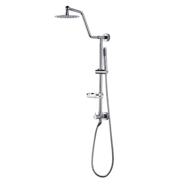 ARCORA 1-Spray 8 in. Round Wall Bar Shower Kit with Fixed Shower Head and Hand Shower in Polished Chrome