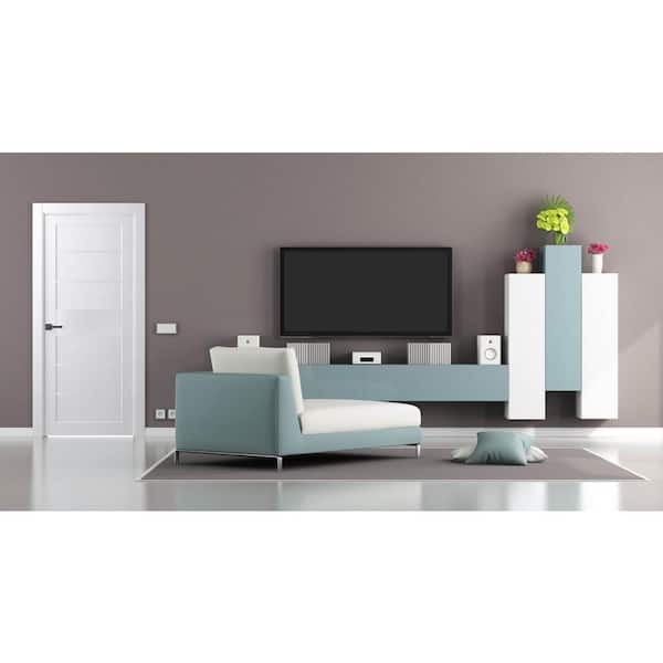 18 in. x 80 in. Siah Bianco Noble Finished Frosted Glass 5-Lite Solid Core Wood Composite Interior Door Slab No Bore