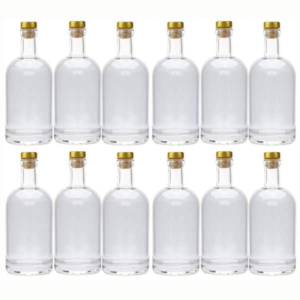 12 oz. Glass Clear Bottle Set Pack of 12 for Wine Beverages Oil Vinegar Kombucha Beer Water Soda with Cork Stopper