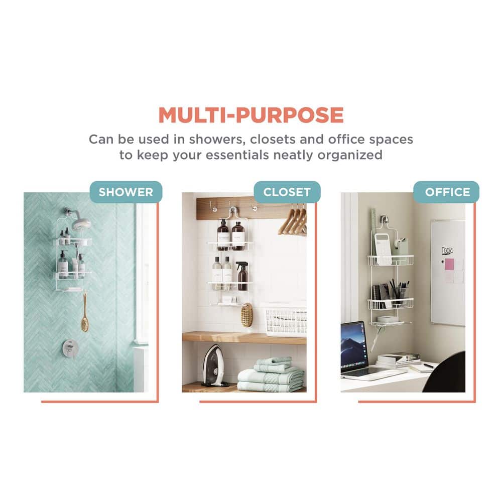 Large Satin Nickel Over-the-Shower Caddy with 2 Shelves