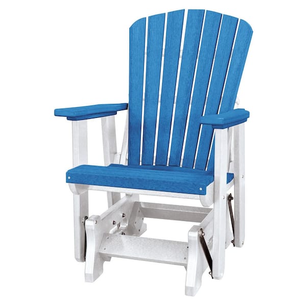 American Furniture Classics All Poly 27 in. 1-Person White Frame Poly Resin Outdoor Fan Back Glider with Blue Seat