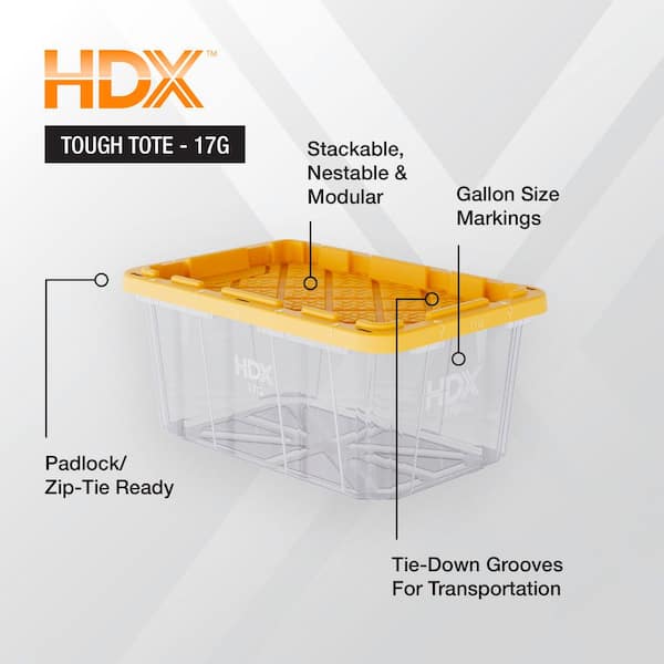 17 Gal. Tough Storage Tote in Clear with Yellow Lid