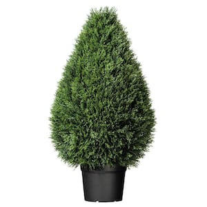 36 in. Green Artificial Cedar Teardrop Shaped Topiary in Black Plastic Pot