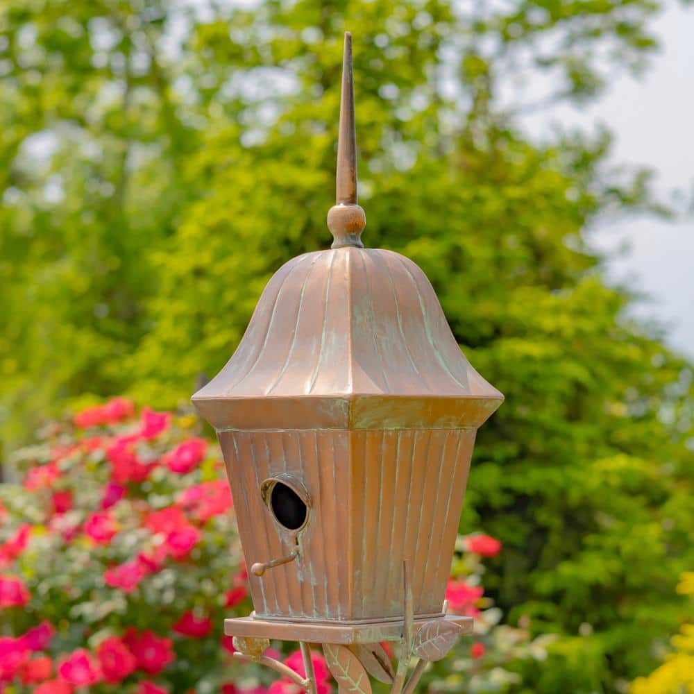 65.5" Tall Antique Copper Iron Birdhouse Stake