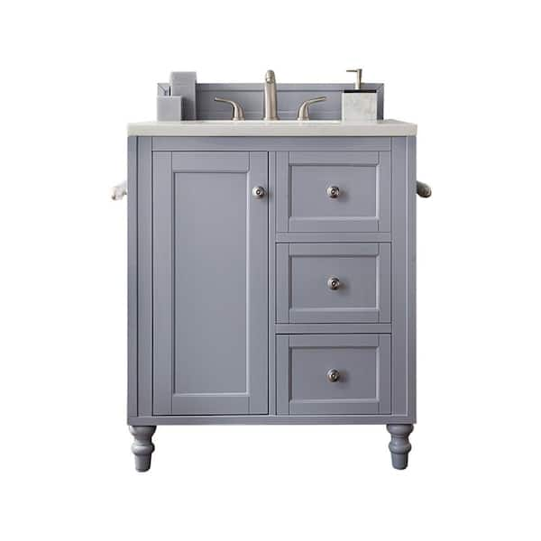 James Martin Copper Cove Encore 86 Double Vanity Set Silver Gray with Makeup Table 3 cm Arctic Fall Solid Surface Top