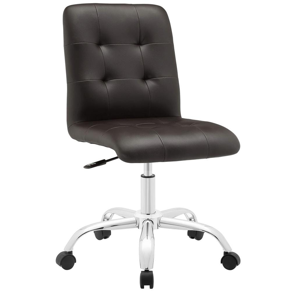 Prim Armless Brown Faux Leather Swivel Office Chair