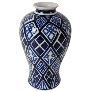 Valora 8 in. x 13 in. Blue and White Decorative Vase