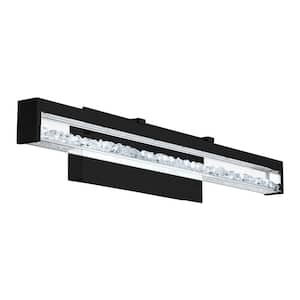 Cardito 27.56 in. W x 4.92 in. H Matte Black Integrated LED Bathroom Vanity Light with Clear Glass and Crystals