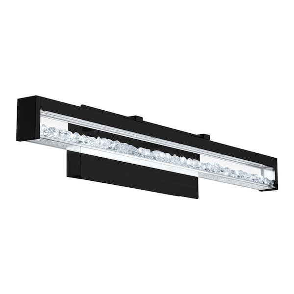Eglo Cardito 27.56 in. W x 4.92 in. H Matte Black Integrated LED Bathroom Vanity Light with Clear Glass and Crystals