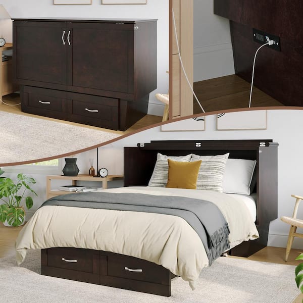 Monroe Espresso Murphy Bed Chest with Full Mattress