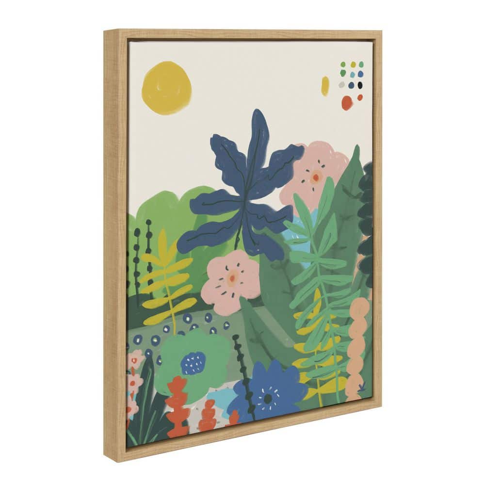 Zen Garden Floral Print on Natural Framed Canvas