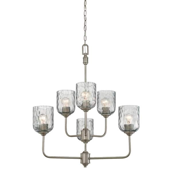 Westinghouse Basset 6-Light Dark Pewter Chandelier with Smoke Grey Hammered Glass Shades