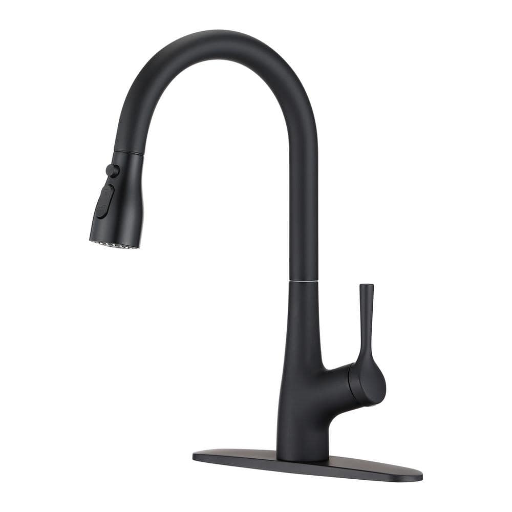 Single Handle Pull Down Sprayer Kitchen Faucet with Pull Out Spray Wand High Arc High Class Brass in Matte Black -  Lukvuzo, HSPH030FS096