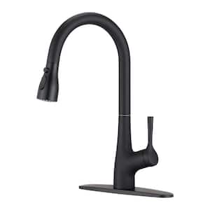Single Handle Pull Down Sprayer Kitchen Faucet with Pull Out Spray Wand High Arc High Class Brass in Matte Black