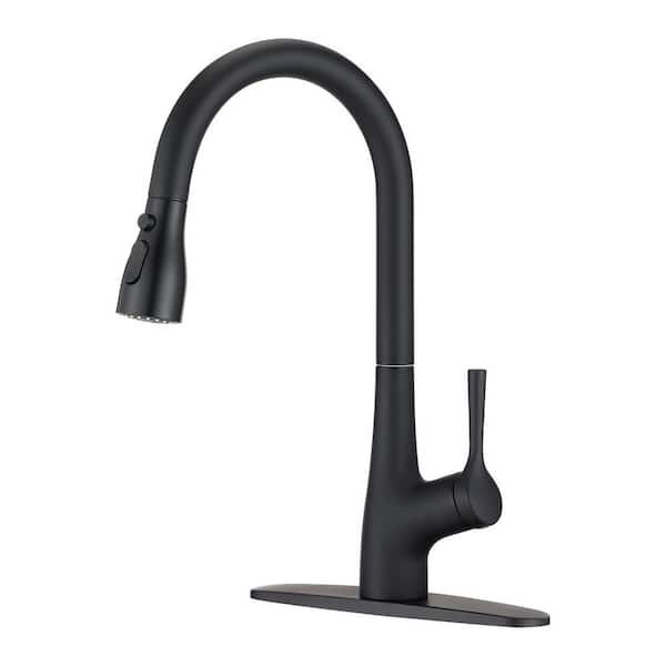 Lukvuzo Single Handle Pull Down Sprayer Kitchen Faucet with Pull Out Spray Wand High Arc High Class Brass in Matte Black