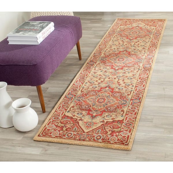 Mahal Red/Natural 2 ft. x 6 ft. Floral Border Medallion Runner Rug