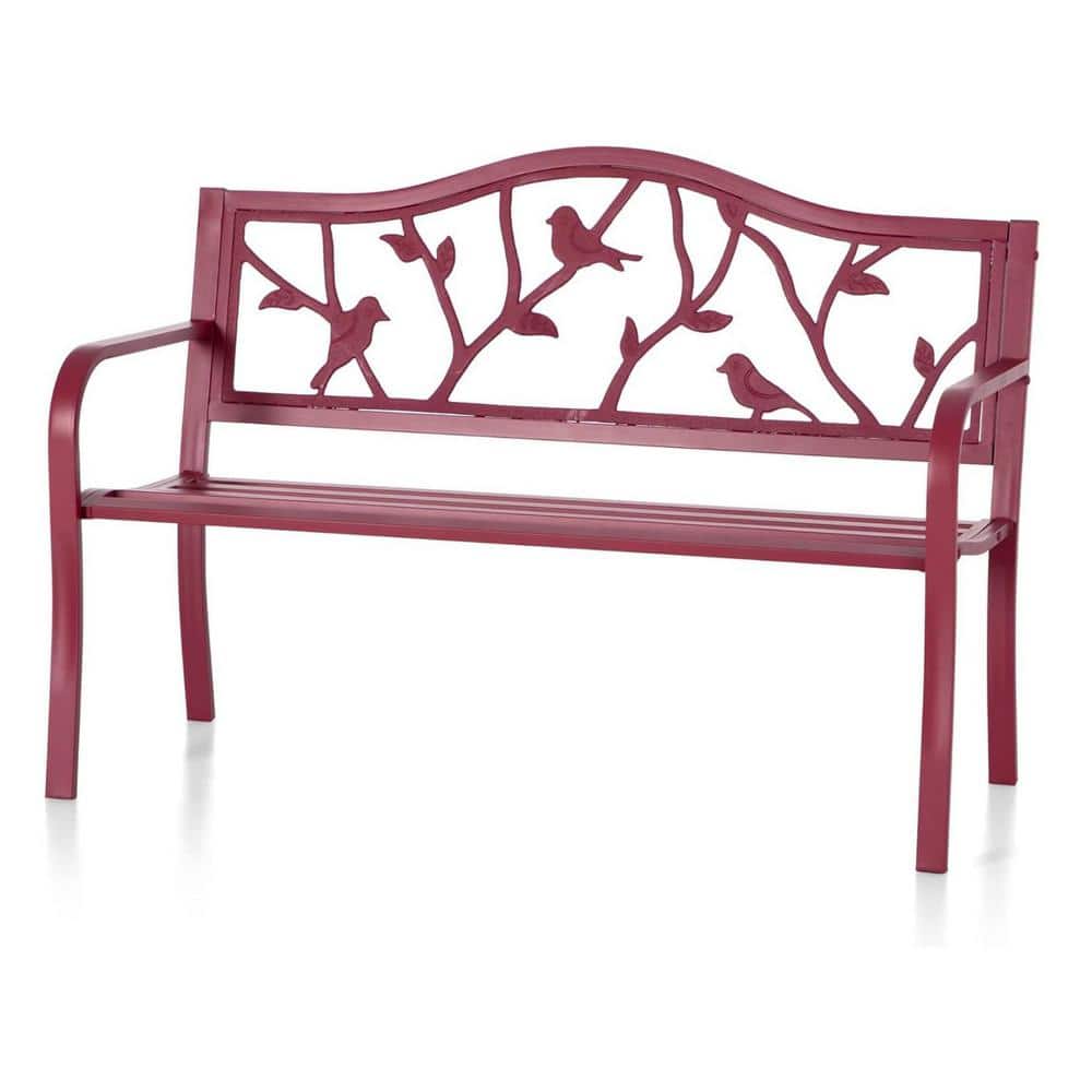 50 in. Red Metal Outdoor Bench Garden Park Bench