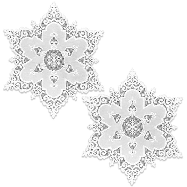 White lace Christmas design Table Doily's set of 2 