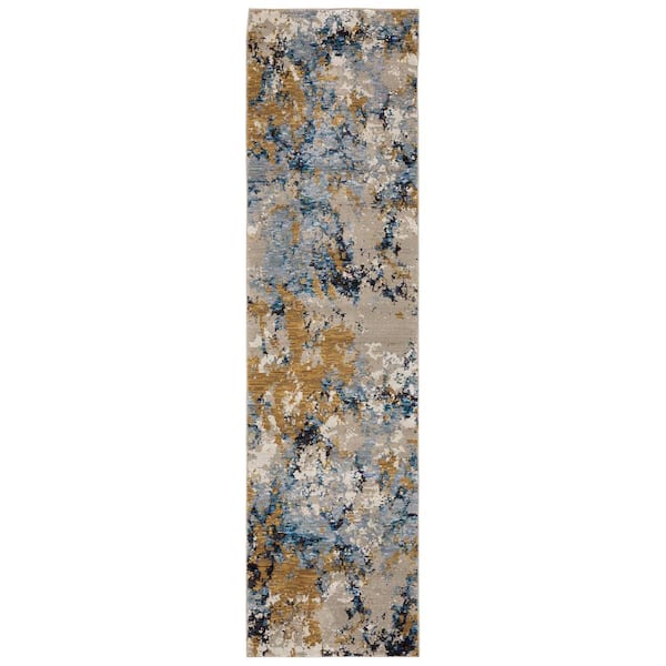 AVERLEY HOME Evan Blue/Gold 2 ft. x 8 ft. Casual Abstract Runner Rug