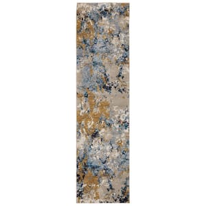 Evan Blue/Gold 2 ft. x 12 ft. Casual Abstract Runner Rug