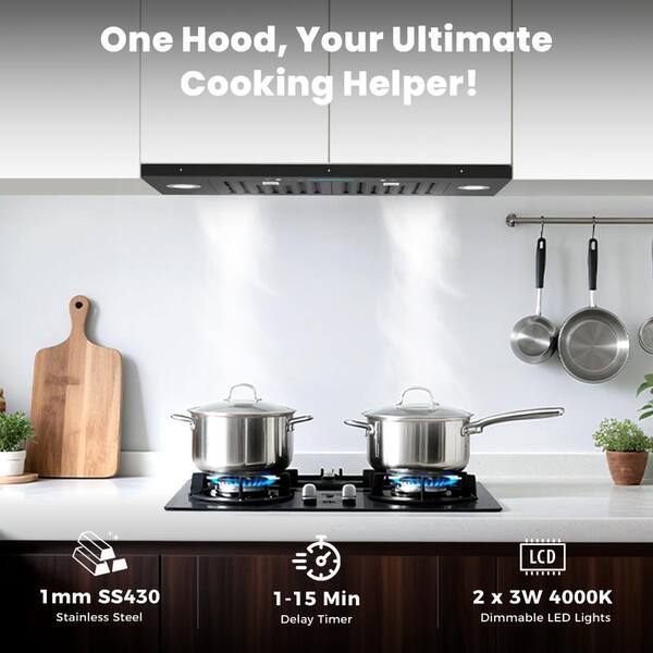INATECK 36 in. 600 CFM Convertible Insert Range Hood in Black
