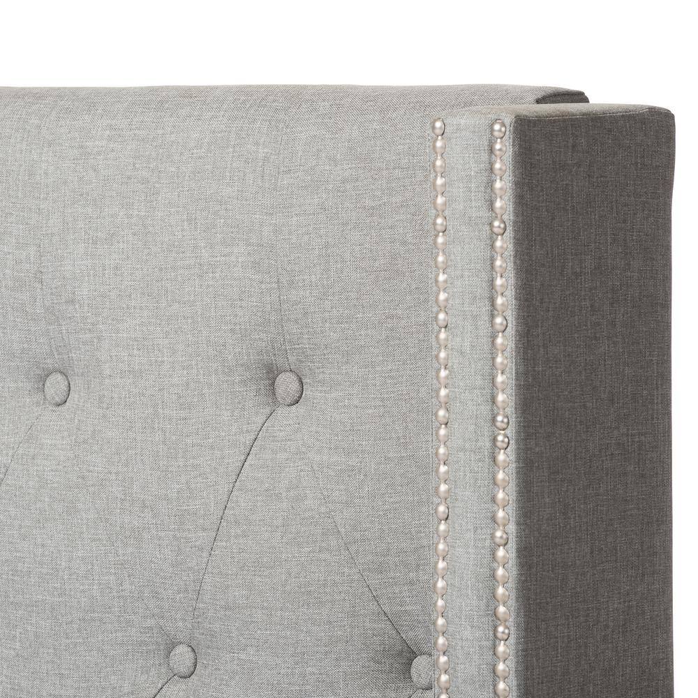 Luxurious King-Sized Gray Faux Leather Wingback Bed with Nailhead Trim
