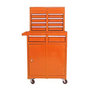 5-Tier Metal 4-Wheeled Cart in Orange with Bottom Cabinet and Adjustable Shelf