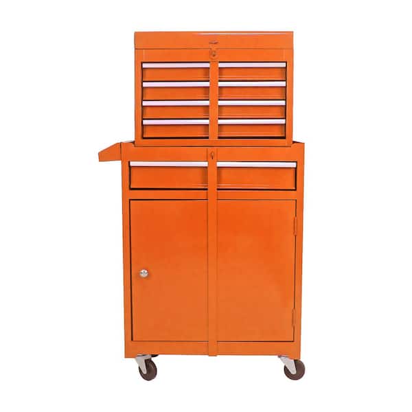 Tidoin 5-Tier Metal 4-Wheeled Cart in Orange with Bottom Cabinet and Adjustable Shelf