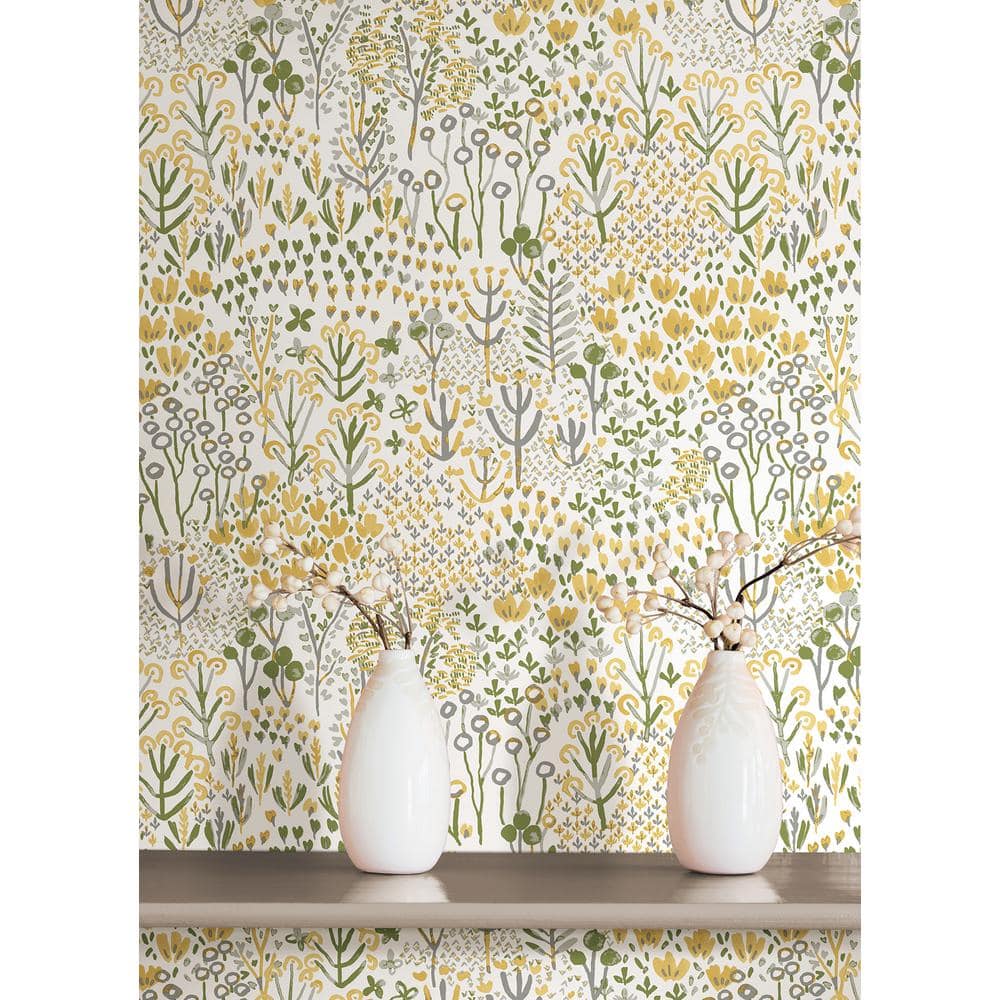 Yellow and Green Floral Self-Adhesive Wallpaper