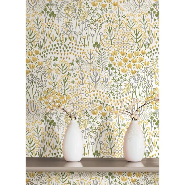 Yellow Flower Parade Peel and Stick Wallpaper
