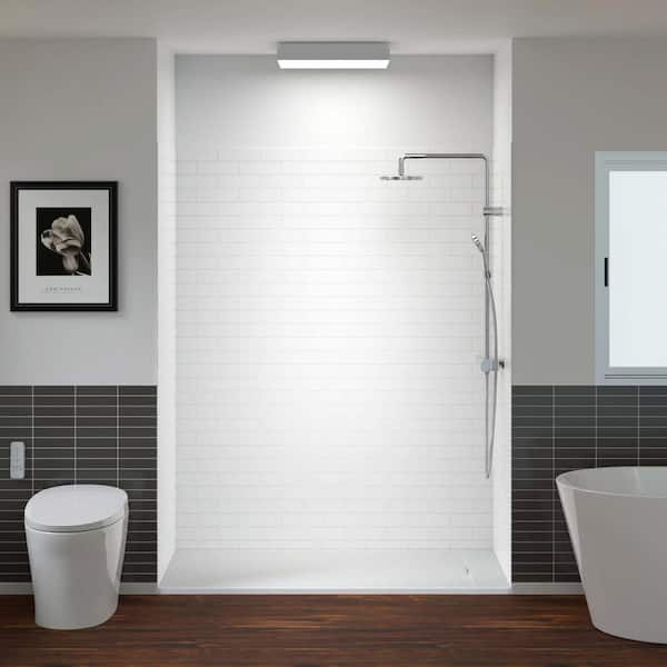 WOODBRIDGE 60 in. L x 32 in. W x 75 in. H 4-Pieces Alcove Shower Kit with Glue Up Shower Wall and Shower Pan in White/White-BN