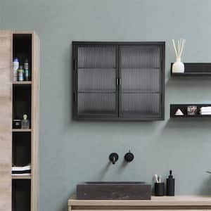 27.6 in. W x 9.1 in. D x 23.6 in. H Bathroom Storage Wall Cabinet in Black with Haze Glass Door and 2 Shelves