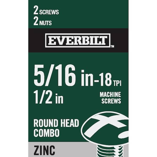 Everbilt 5/16 in.-18 x 1/2 in. Combo Round Head Zinc Plated Machine Screw (2-Pack)