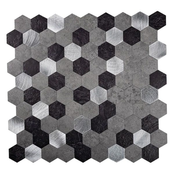 Apollo Tile Silver Grey Mix 4 in x 5 in Honed Peel and Stick Backsplash Tile Sample