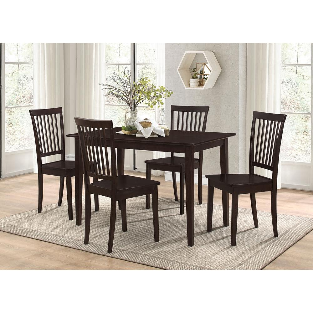 Classic Cappuccino 5-Piece Rectangular Dining Set with Slat Back Chairs