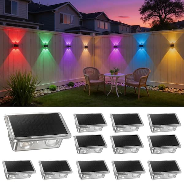 1-Light Black Integrated LED Not Powered Stair Light Dusk to Dawn, Outdoor RGB Step Light for Deck Fence Pathway,12-Pack