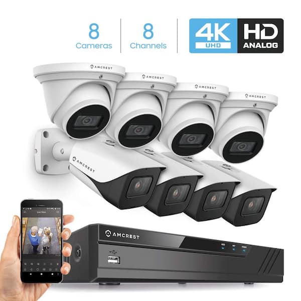 AMCREST:Amcrest 4K (8 MP) 8-Channel DVR Security Camera System with 8x 4K 8 MP Indoor Outdoor Weatherproof Bullet and Dome Wired Cameras