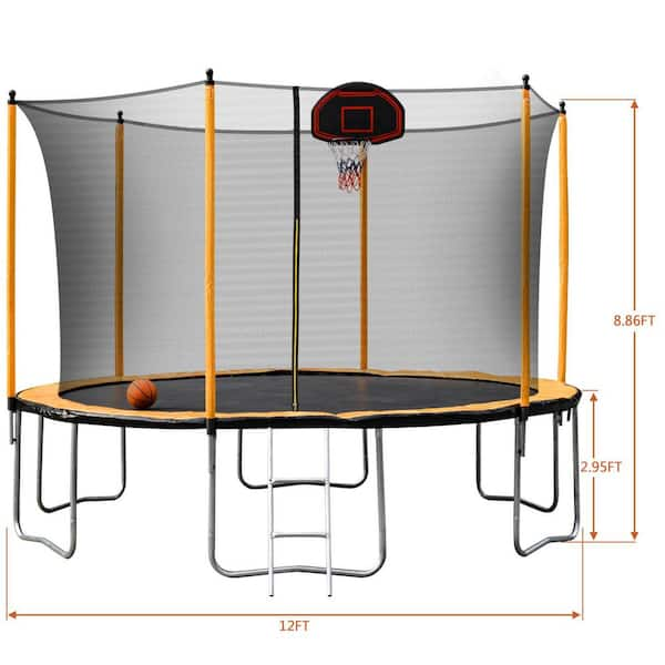 maocao hoom 12 ft. Round Backyard Trampoline with Safety Enclosure,  Basketball Hoop and Ladder in Orange DJ-C-W550S00011 - The Home Depot